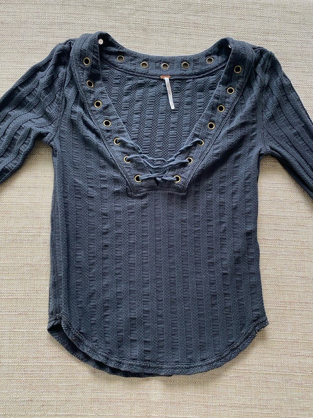 Free People Women’s Ice Cold Long Sleeve Lace Up Top Tee Size S
